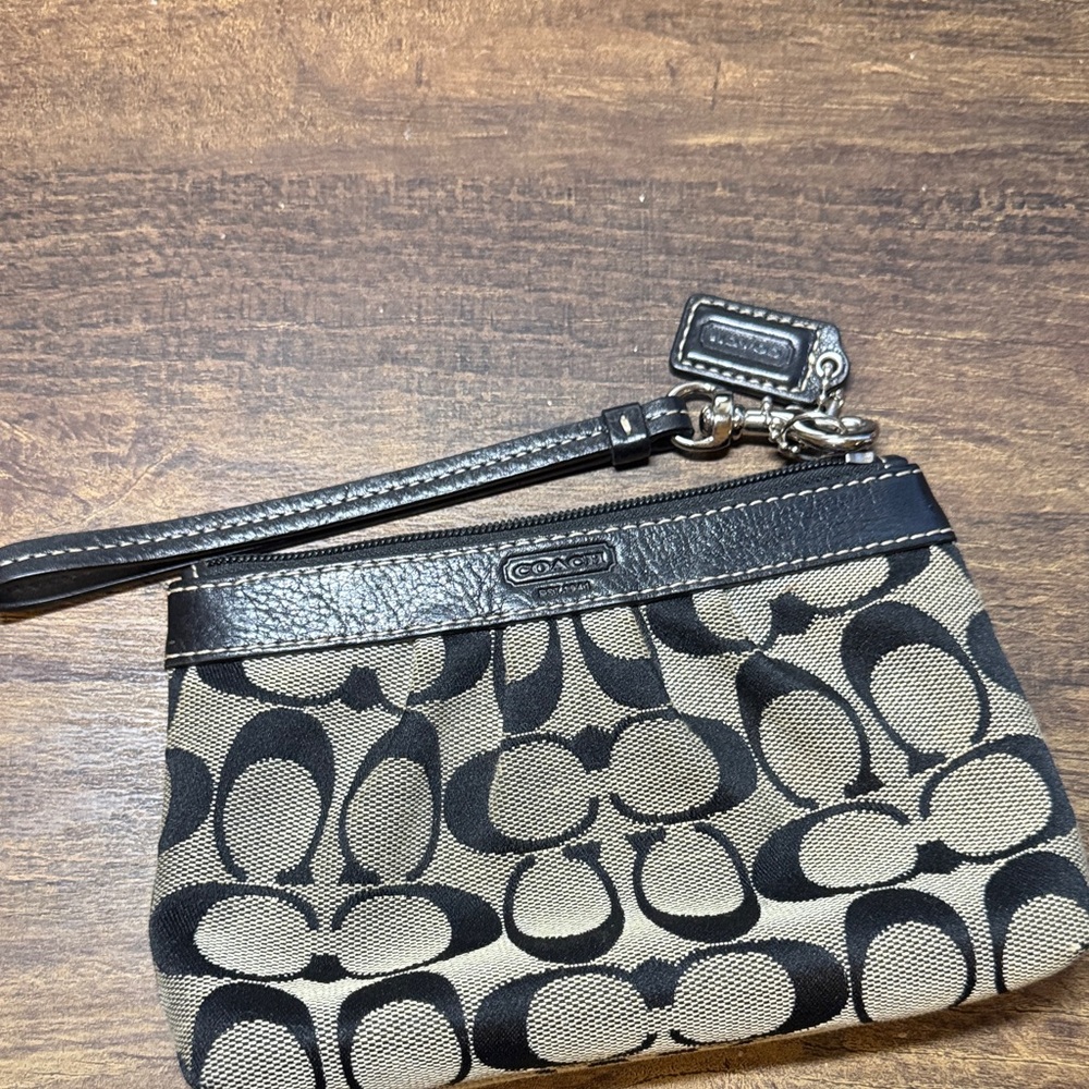 Coach Black and Tan Signature Wristlet
